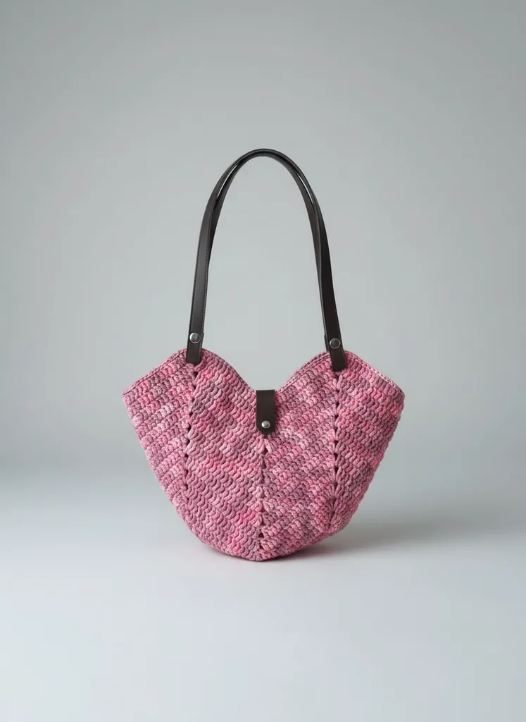 Pembe Lale Model Örgü Omuz Çantası - El Emeği