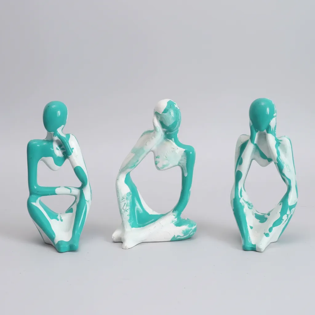 Turkuaz Beyaz Soyut Düşünenler Heykeli - Polyester Obje Seti