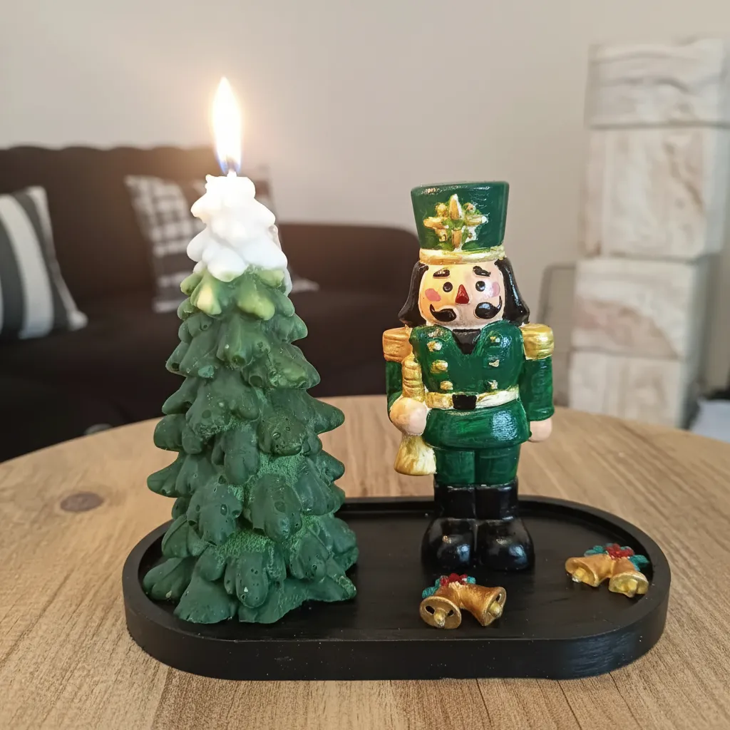 Çam Ağacı Mum ve Kurşun Asker Figürlü Dekoratif Tabak Seti