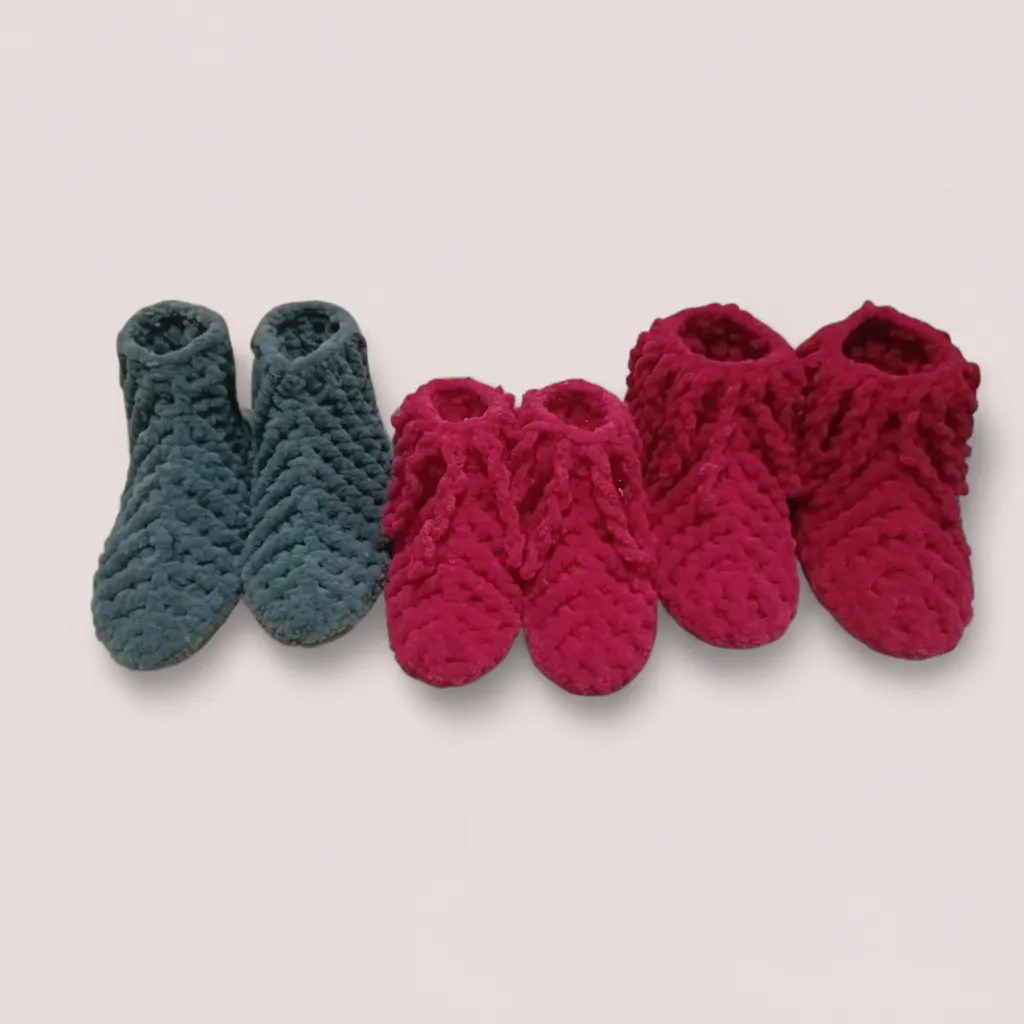 Peluş Aile Boyu Panduf Terlik Seti - Anne, Baba, Çocuk Kombin