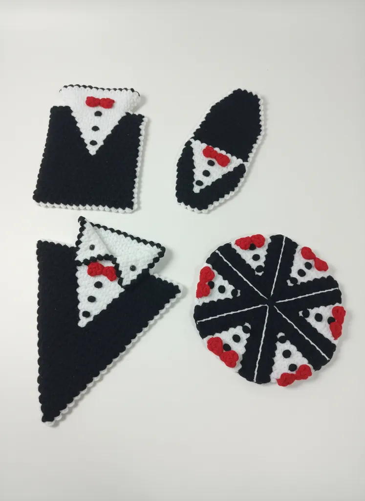 Siyah Beyaz Damat Bohçası Lif Seti - El Emeği Örgü Banyo Lifi