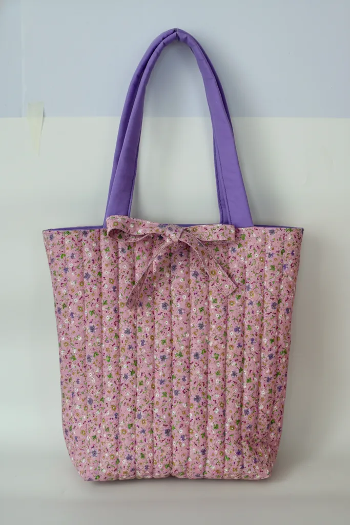 Çiçek Desenli Büyük Boy Puf Çanta - Poplin Kumaş, El Yapımı