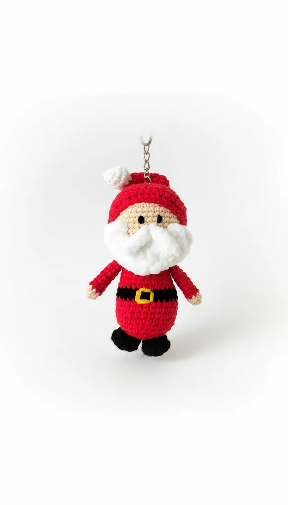 Kırmızı Örgü Noel Baba Anahtarlık - Pamuk İpliği ve Kadife Detaylı