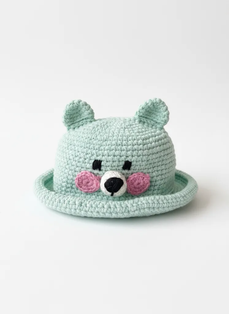 Green Animal Figured Crochet Baby Hat - Handmade
