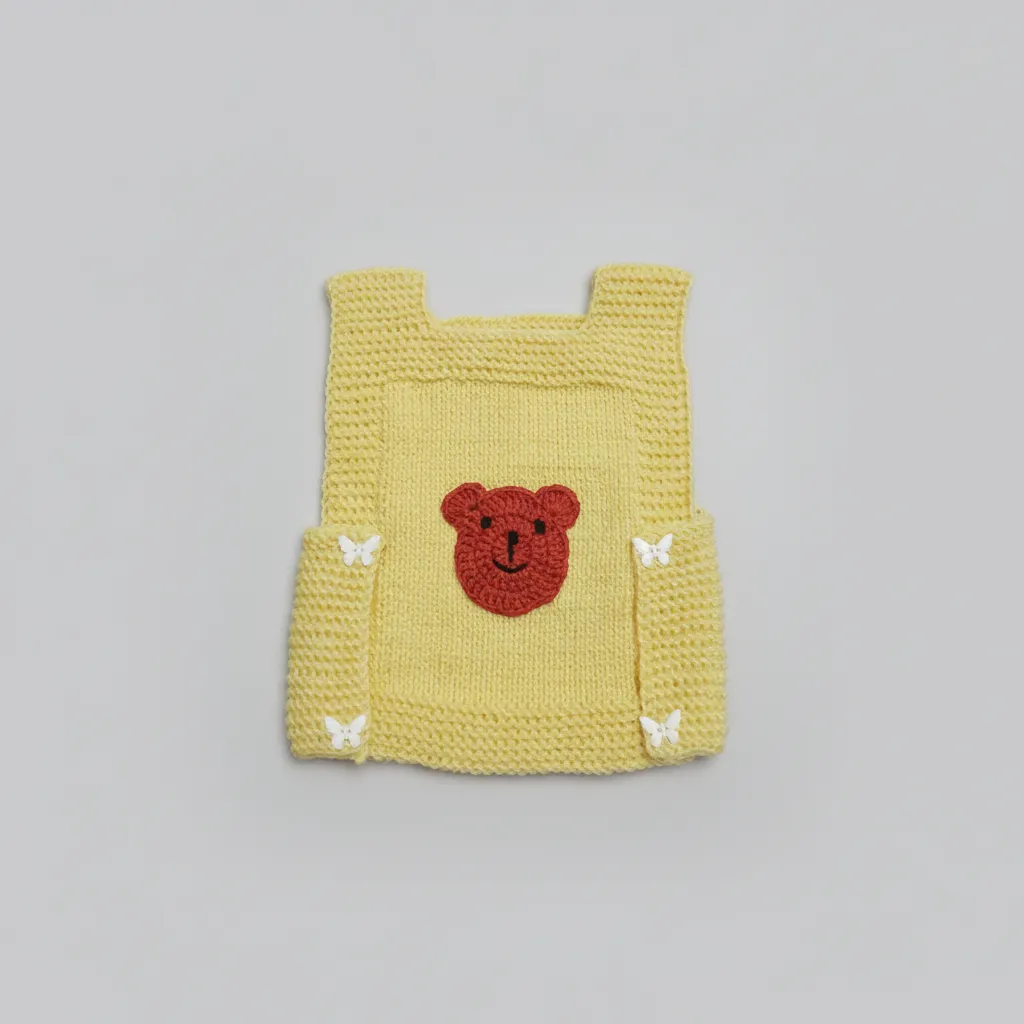 Sarı Renkli Ayı Desenli Örgü Bebek Yeleği - El Emeği