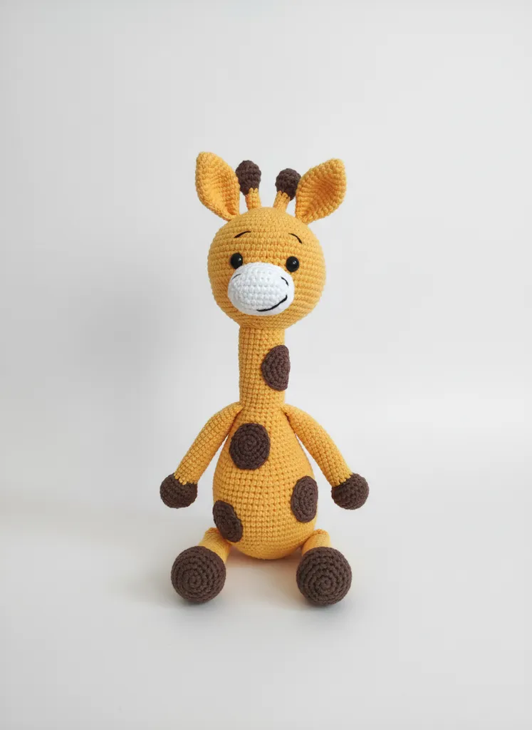 Sarı ve Kahverengi Benekli Amigurumi Zürafa Oyuncak Bebek - El Emeği