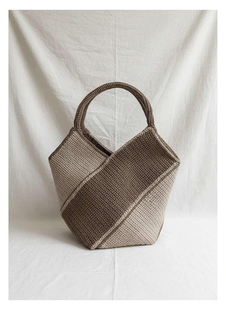 Makrome Örgü Omuz Çantası - Kahverengi ve Bej Renkli - El Emeği