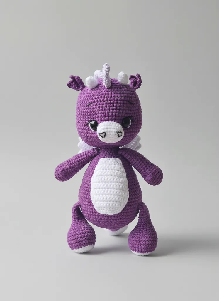 Amigurumi Mor Kalpli Ejderha Oyuncak - El Emeği Örgü Bebek