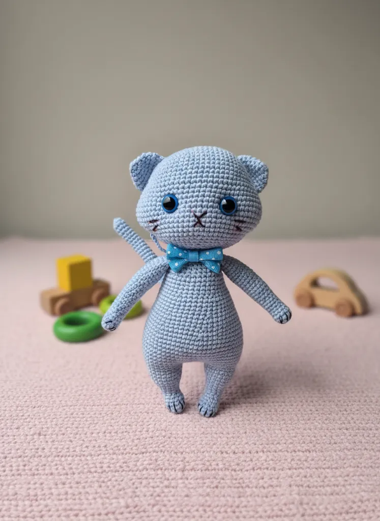 Mavi Amigurumi Kedi Oyuncak - El Örgüsü Çocuk ve Bebek Hediyesi