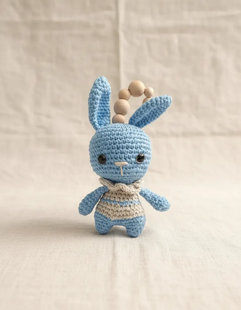Mavi Örgü Oyuncak Tavşan Bebek Oyun Arkadaşı - El Emeği