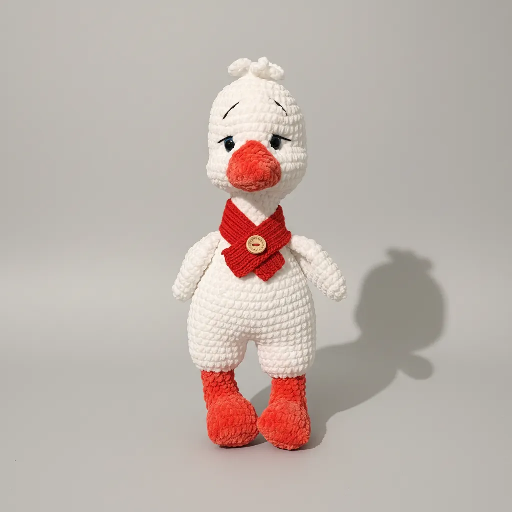 Beyaz Kadife Amigurumi Yılbaşı Ördeği - El Emeği Oyuncak Bebek