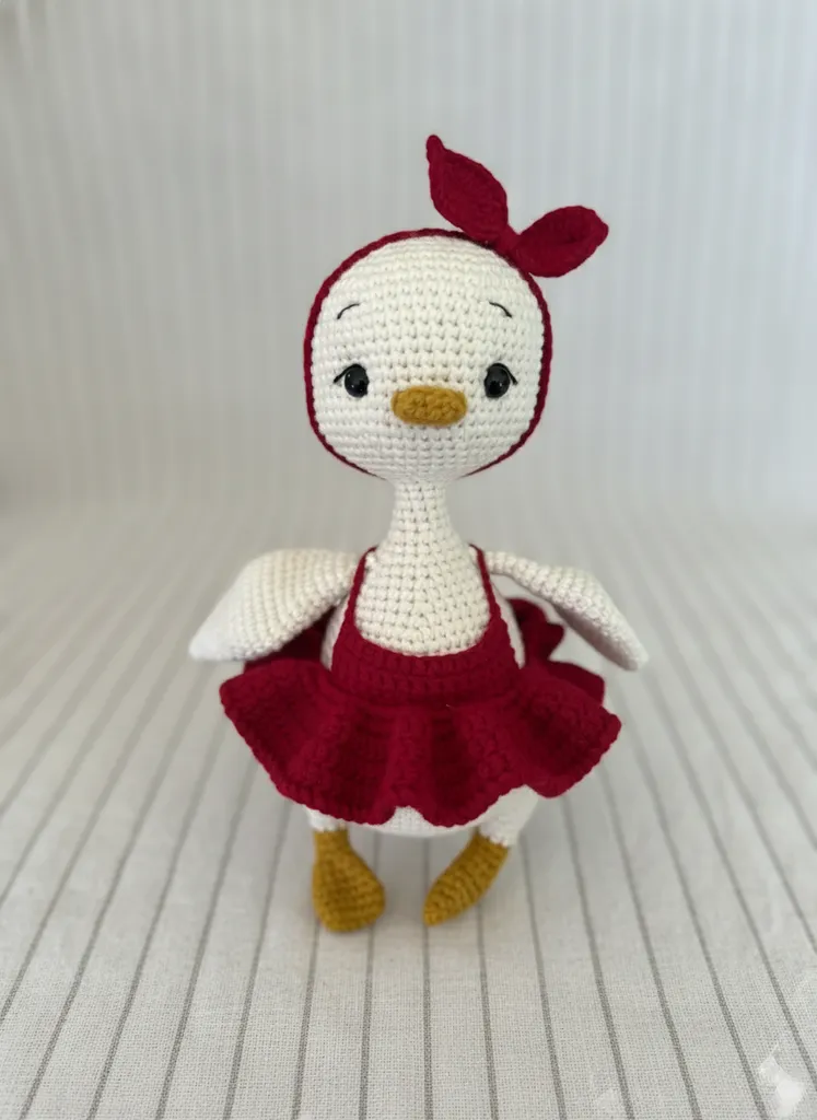 Örgü Oyuncak Kaz - Bordo Elbiseli Amigurumi Bebek Hediyesi