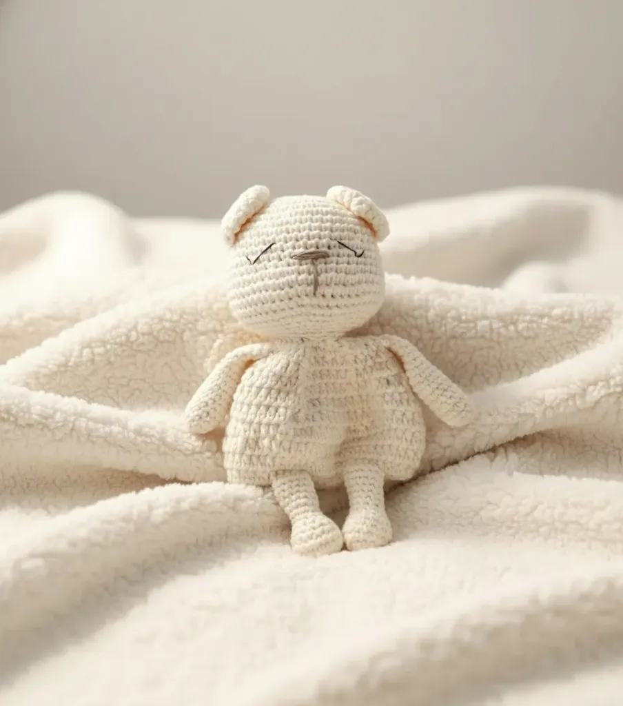 Krem Rengi Örgü Uyku Arkadaşı Bebek Oyuncak - El Emeği