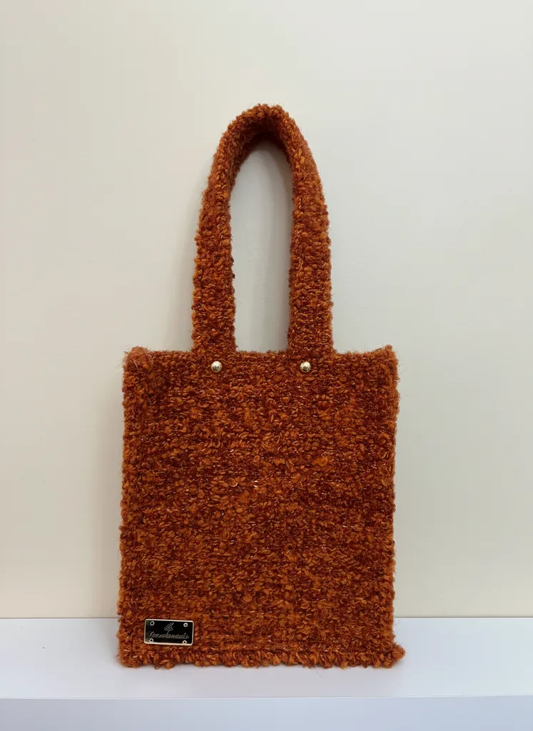 Kahverengi Buklet Kumaş Omuz Çantası - 30 cm - El Yapımı