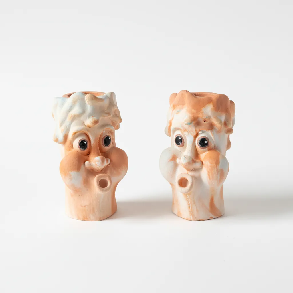 Yüz Figürlü Beton Şamdan Mumluk - Dekoratif İkili Set