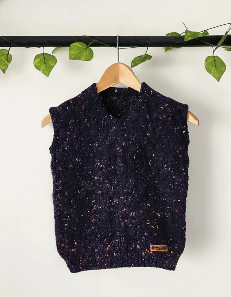 Lacivert Erkek Çocuk Süveter Yelek - V Yaka, El Örgüsü (7-8 Yaş)