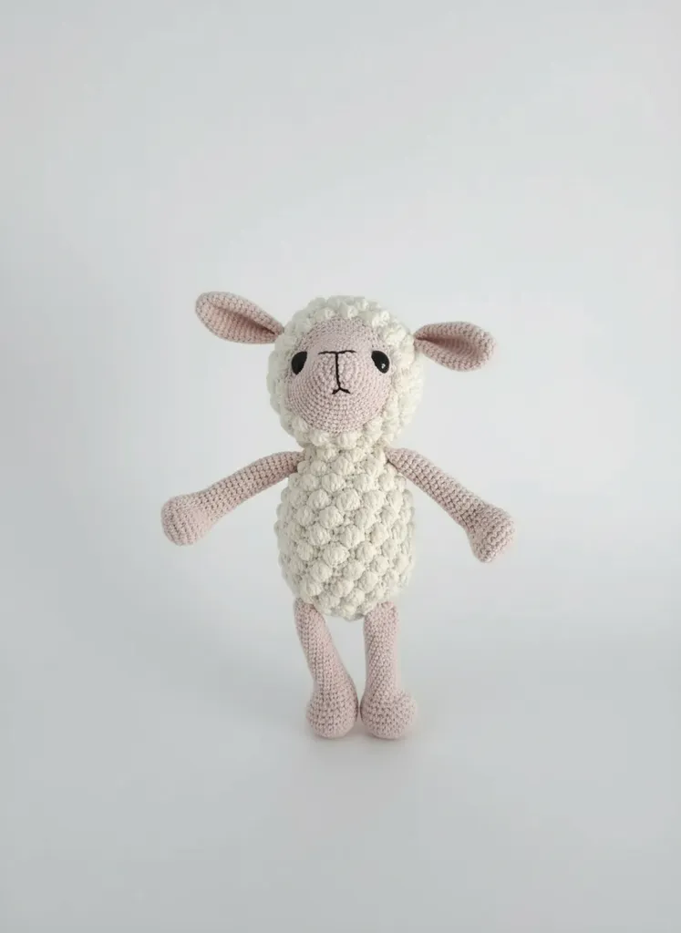 Örgü Oyuncak Kuzucuk Bebek - Pembe Detaylı, El Emeği Amigurumi