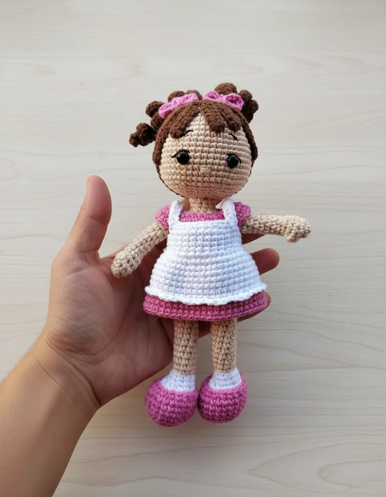 Örgü Oyuncak Bebek Fındık Kız - 20 cm - El Yapımı Bebek