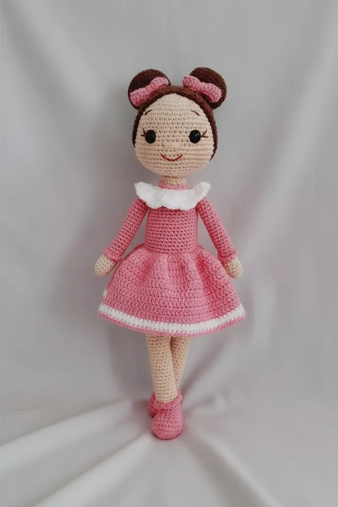 Pembe El Örgüsü Amigurumi Bebek - 23 cm Boyunda Oyuncak Bebek