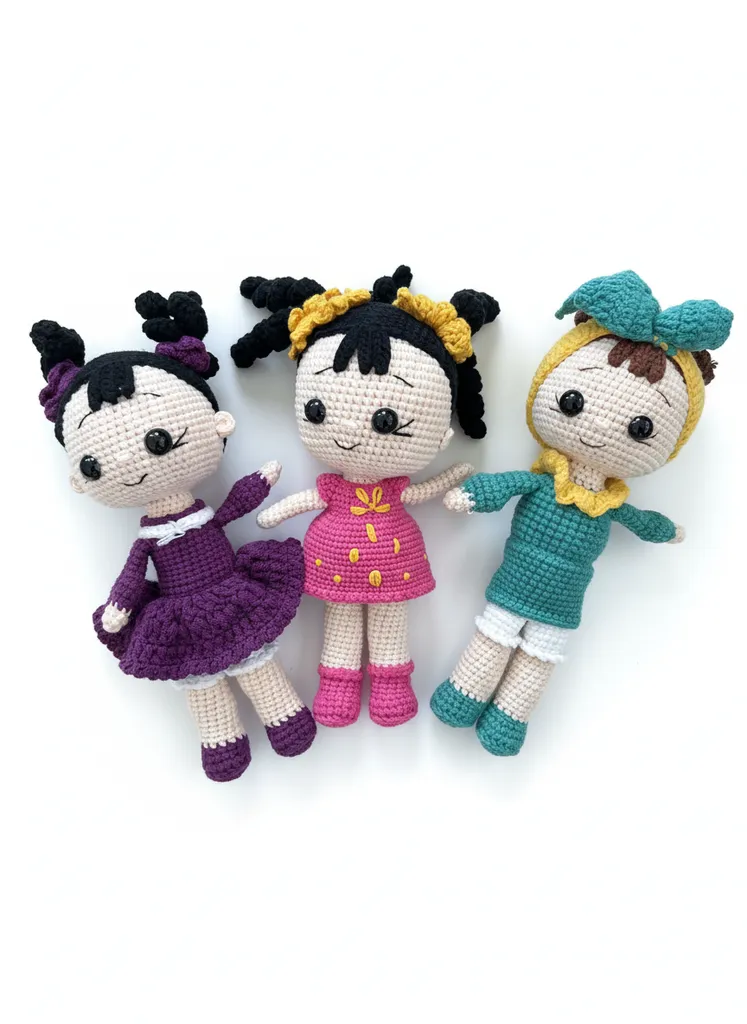 Örgü Bebek Oyuncak Seti - 3 Adet Amigurumi Bebek - El Yapımı