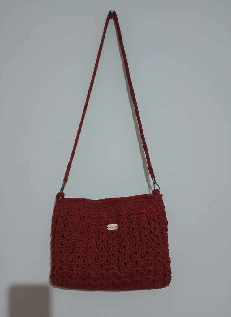 Bordo Kağıt İp Astarlı Omuz Çantası - Günlük Kullanım - El Emeği