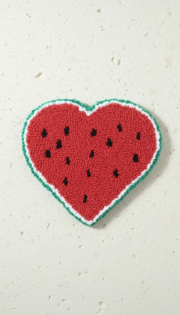 Punch Nakışı Karpuz Desenli Kalp Bardak Altlığı - El İşçiliği