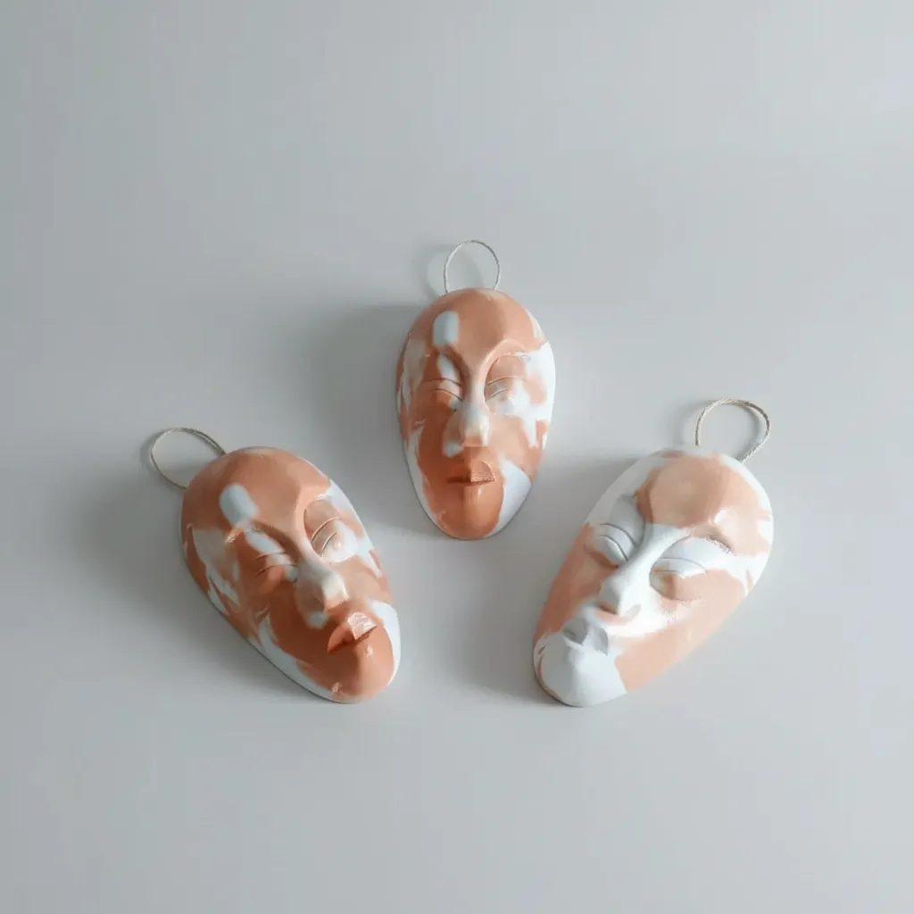 Mermer Efektli Yüz Tasarımlı Üçlü Duvar Maskesi - El Yapımı