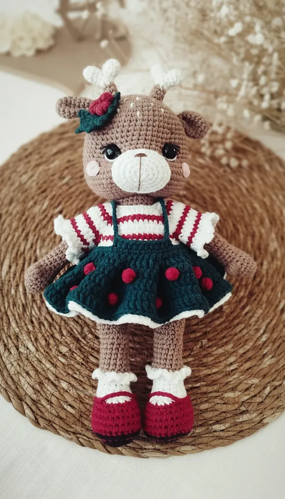 Amigurumi El Yapımı Pıtırcık Elbiseli Sevimli Noel Geyik Bebek
