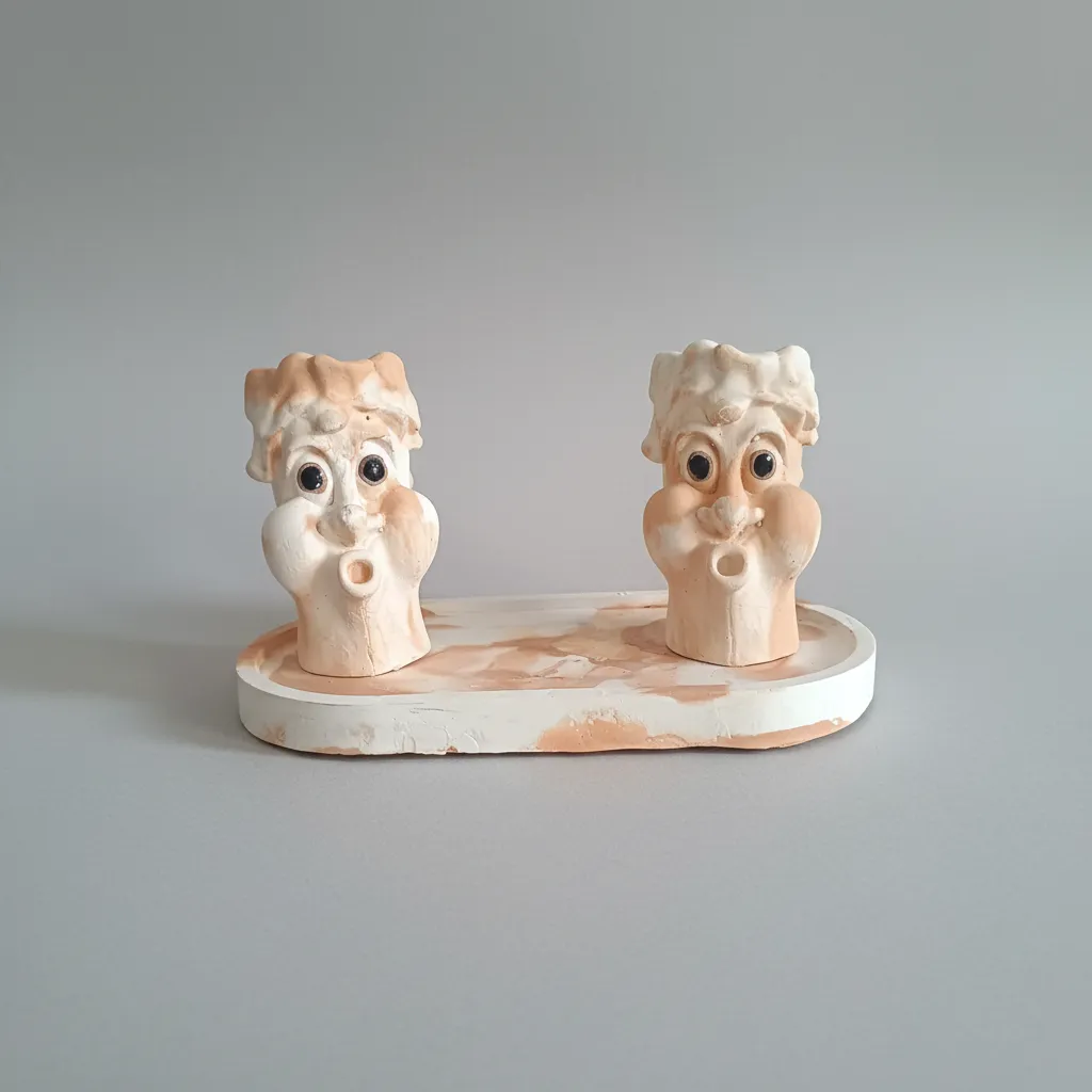 Beton Yüz Motifli Tabaklı Şamdan Seti - El Yapımı Hediye