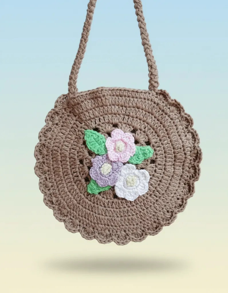 Örgü Çiçek Desenli Çocuk Çantası - Tığ İşi Koton İplikten El Emeği