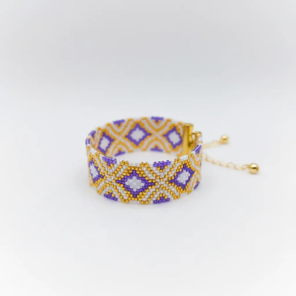 Mor ve Altın Detaylı Miyuki Delica Boncuk Bileklik - El Emeği