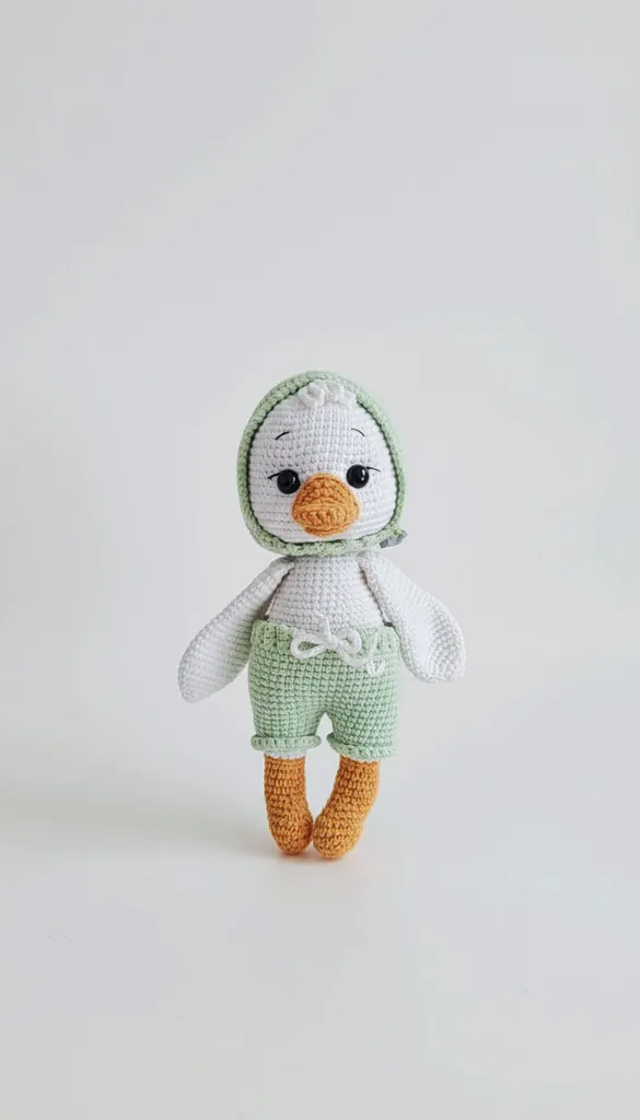 Yeşil Şortlu Amigurumi Ördek Bebek Oyuncak - El Emeği Örgü