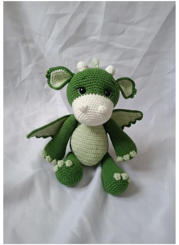 Yeşil Örgü Dinozor Amigurumi Oyuncak Bebek - El Emeği