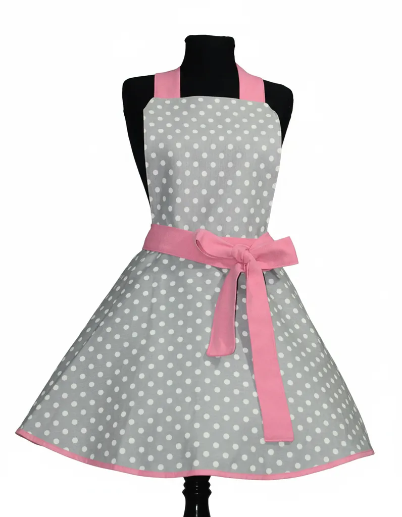 Gri Puantiyeli Retro Keten Önlük – El Yapımı  DVRDESIGN