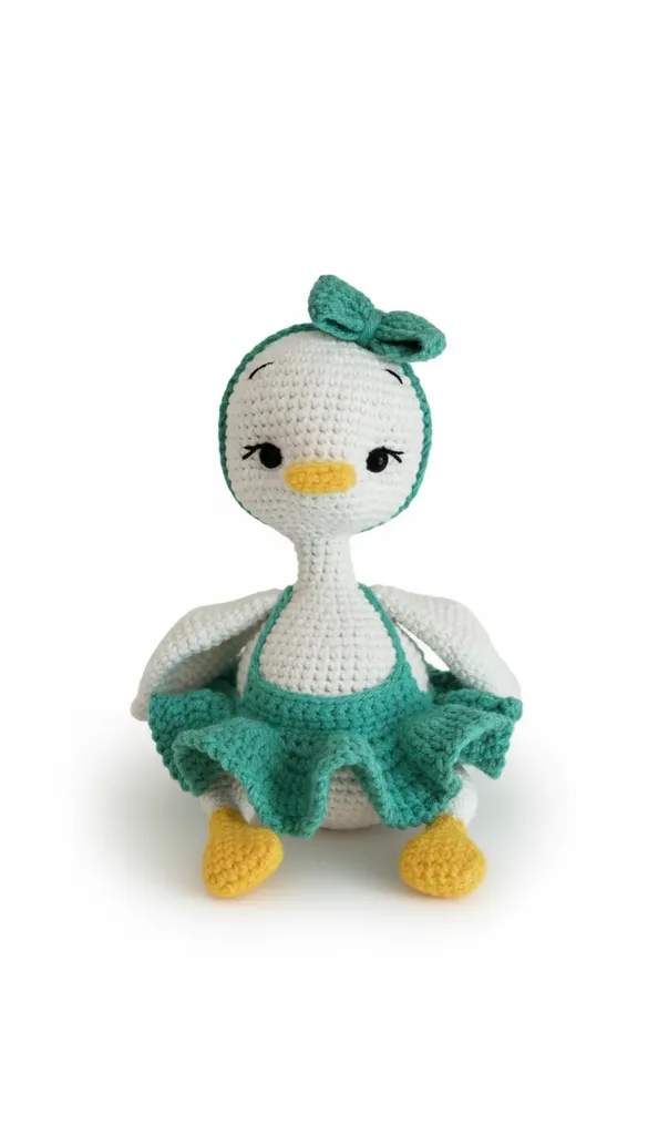 Amigurumi Yeşil Tulumlu Mini Kaz Bebek Oyuncak - El Emeği