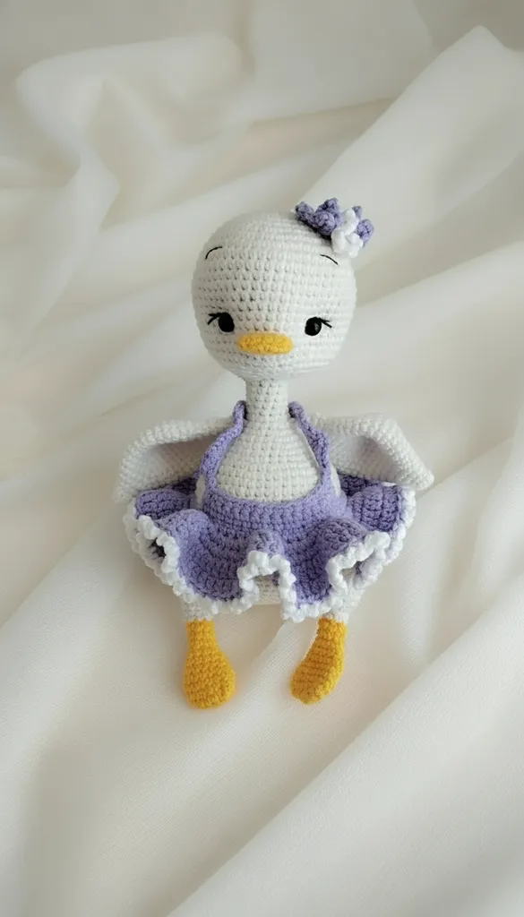 Lila Elbiseli Örgü Kaz Bebek Amigurumi Oyuncak - El Yapımı