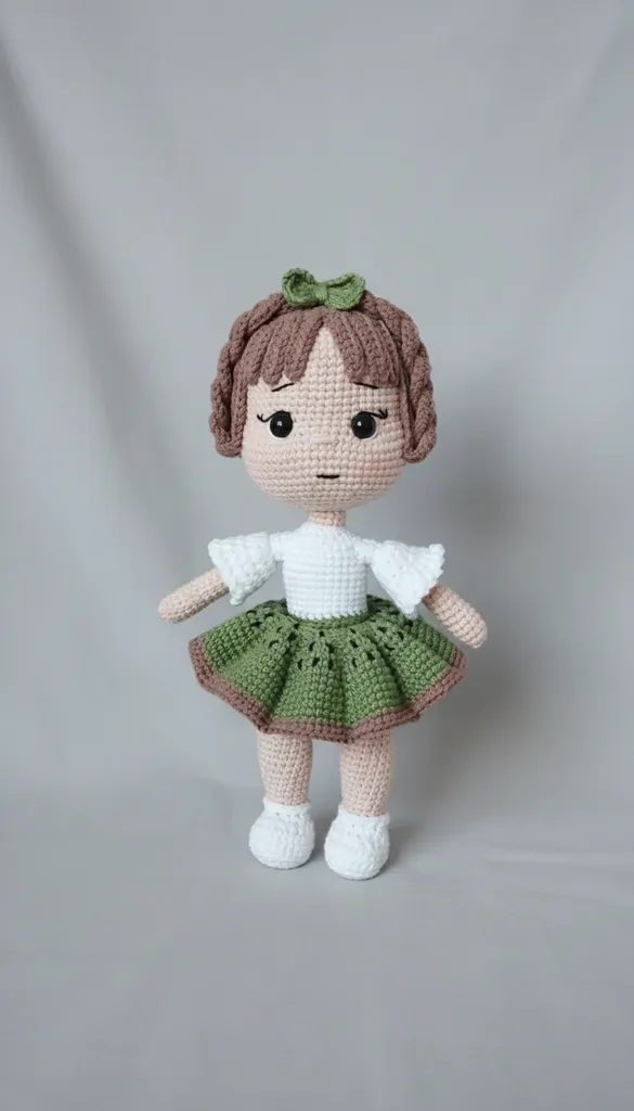 Gülkurusu ve Yeşil El Örgüsü Amigurumi Oyuncak Bebek Tavşan