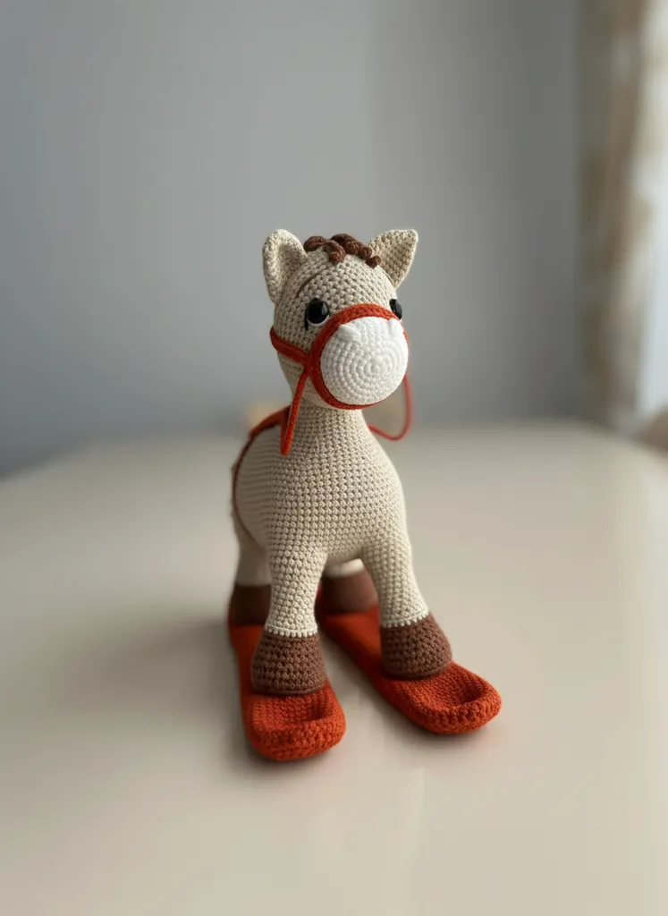 Amigurumi Sallanan At Oyuncak - Krem ve Kahverengi - El Yapımı