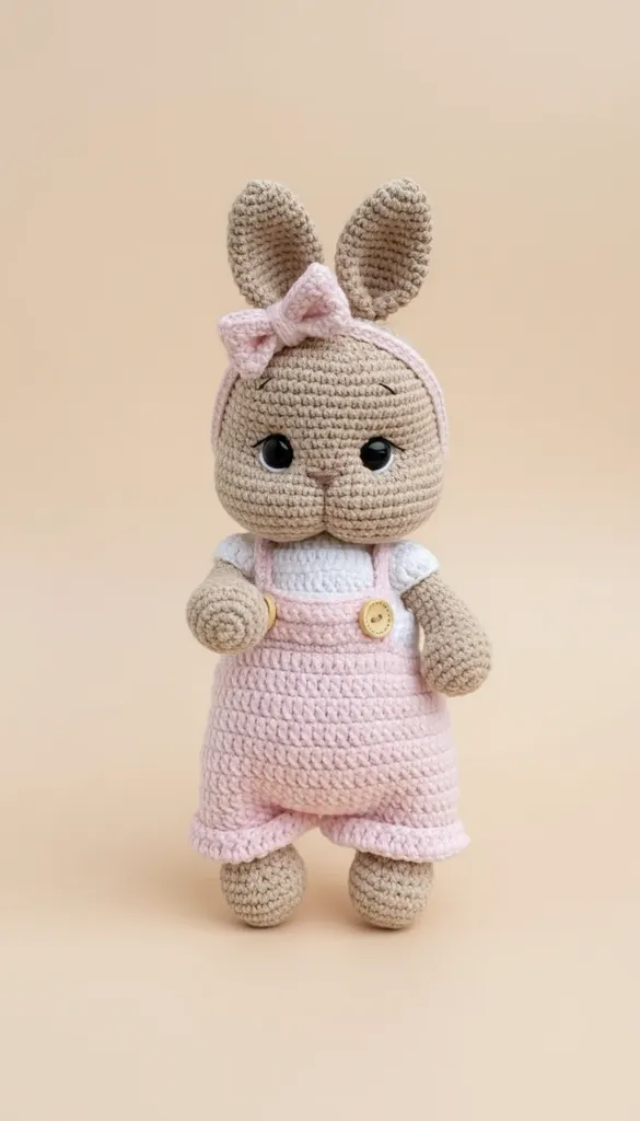 Örgü Pembe Tulumlu Tavşan Oyuncak Bebek - Amigurumi El Emeği
