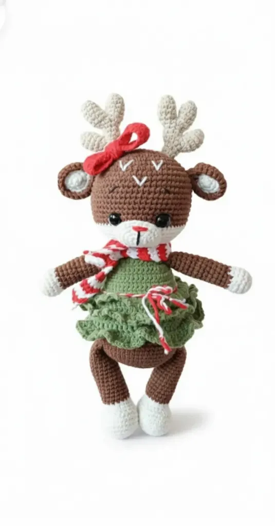 Amigurumi Elbiseli Yılbaşı Geyiği Bebek Oyuncak - El Yapımı Hediyelik