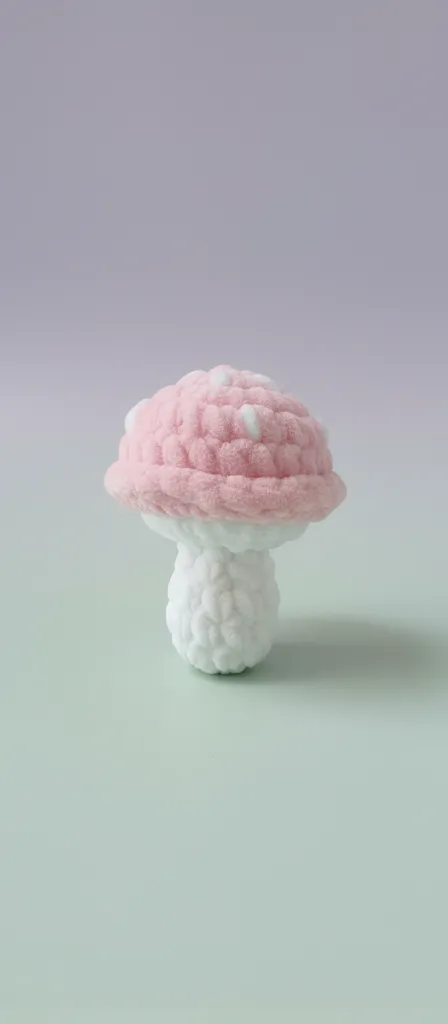 Pembe Beyaz Örme Mantar Anahtarlık - Kadife İpten El Emeği