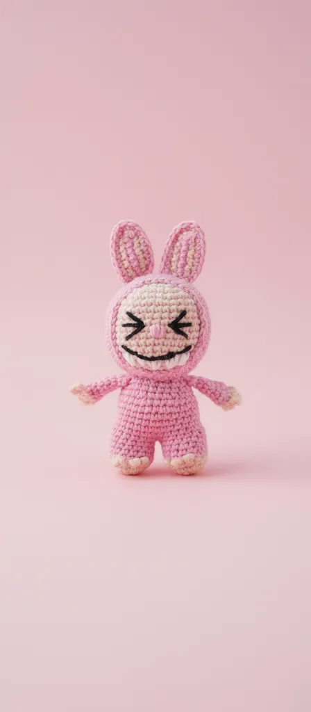 Pembe Örgü Labubu Oyuncak Bebek - Küçük Boy - El Yapımı