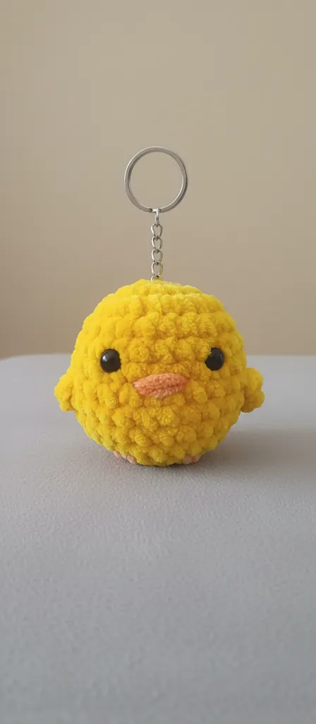 Sarı Örgü Civciv Anahtarlık - Kadife İpten El Emeği