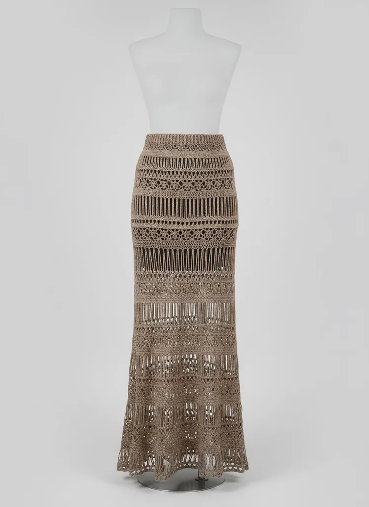 Açık Kahve Uzun Örgü Etek - 40-42 Beden - El Örgüsü