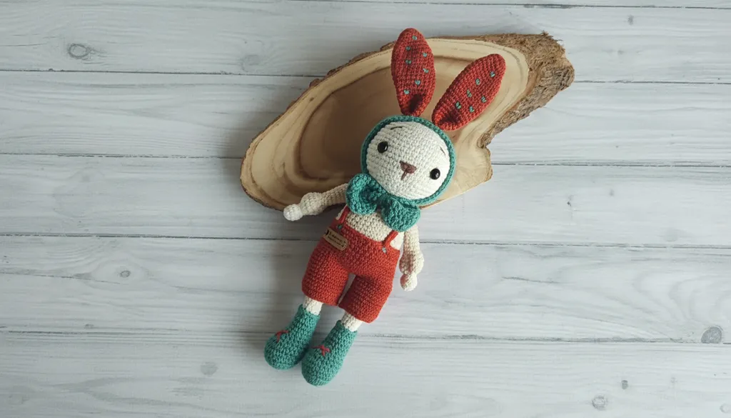 Örme Tavşan Oyuncak Bebek - Turuncu Tulumlu ve El Emeği