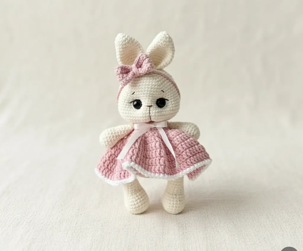 Amigurumi Tavşan Bebek - Pembe Elbiseli Örgü Oyuncak Tavşancık