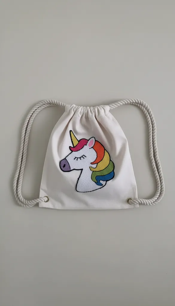 Unicorn Desenli Çocuk Sırt Çantası - Pamuklu Kumaş, İpli Model