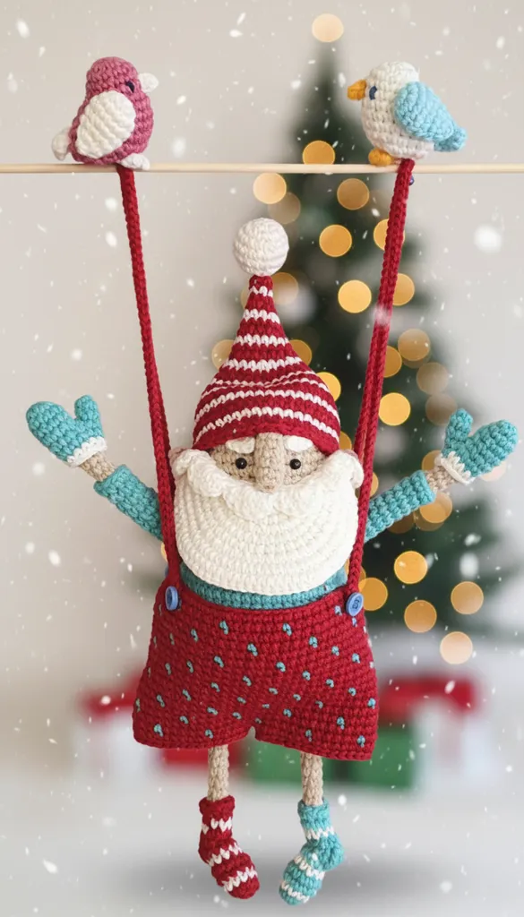 Salıncakta Amigurumi Noel Baba Yılbaşı Ağaç Süsü - El Emeği