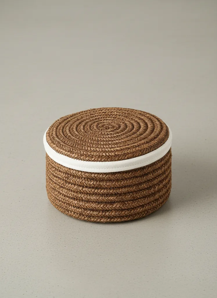 Hasır Örgü Yuvarlak Sepet - Çok Amaçlı Organizer - Midi Boy