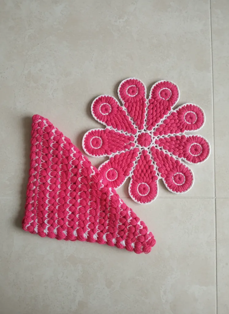 Pembe ve Beyaz Renkli Örgü Banyo Lifi Seti - El Emeği 2'li